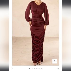 Selena Rouched Wrap Waist Gown - Beetroot